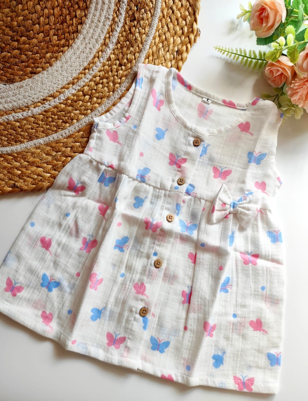 Muslin Hip Cut Frock - Butterfly
