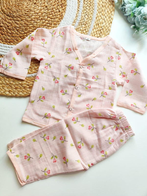 Muslin Night Suits - Peach Heart Floral