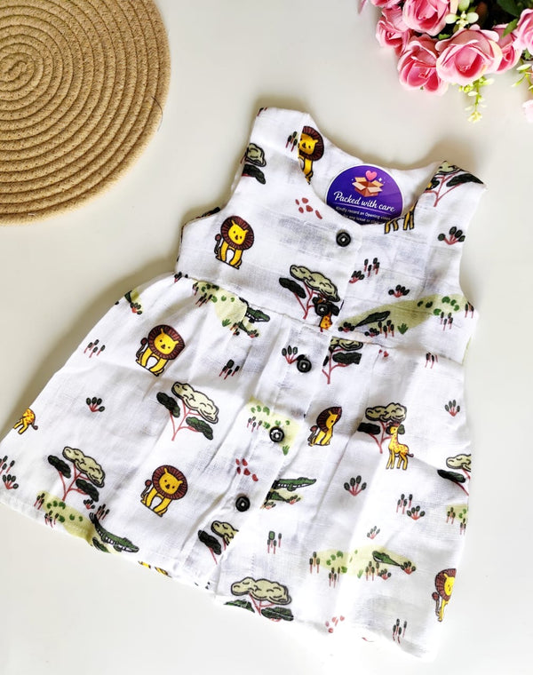 Muslin Hip Cut Frock - Lion