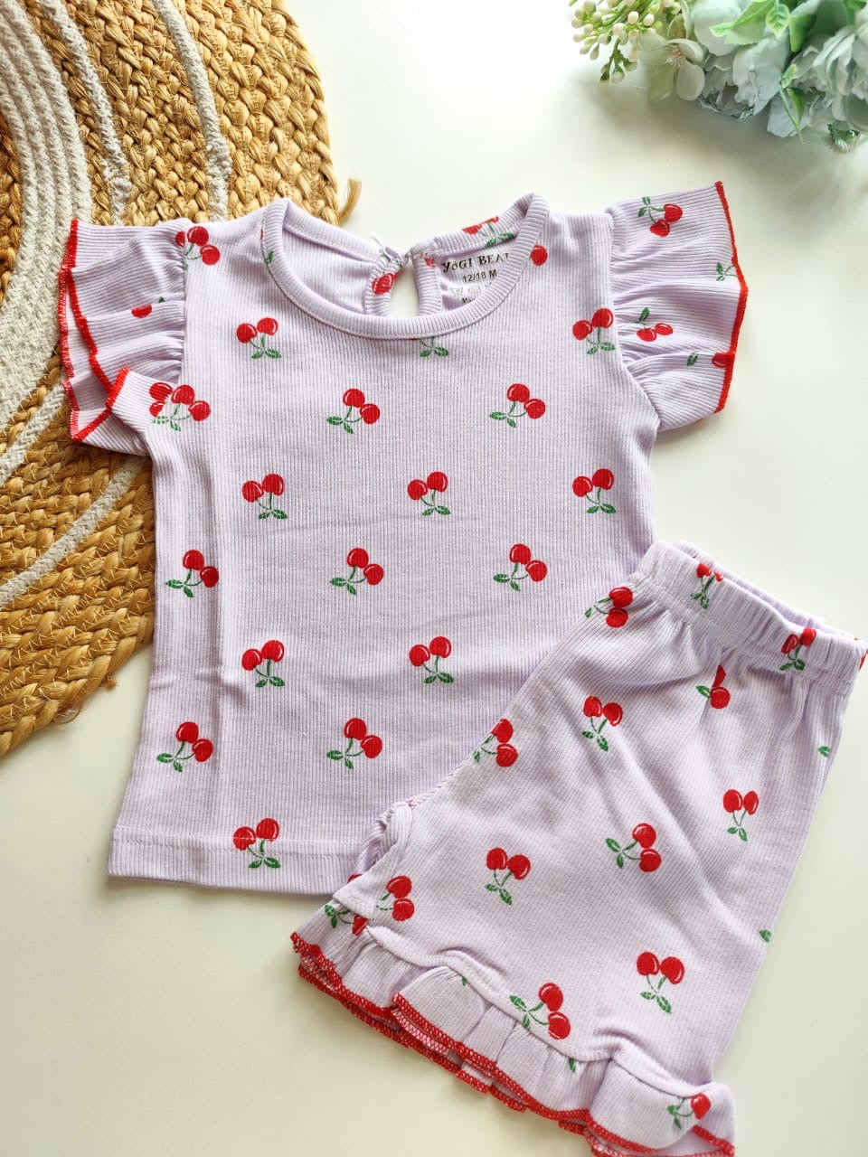 Girls Ribbed Co Ord Set - Cherry
