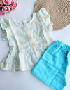 Muslin Girls Top & Bottom Set - Light Blue Striped