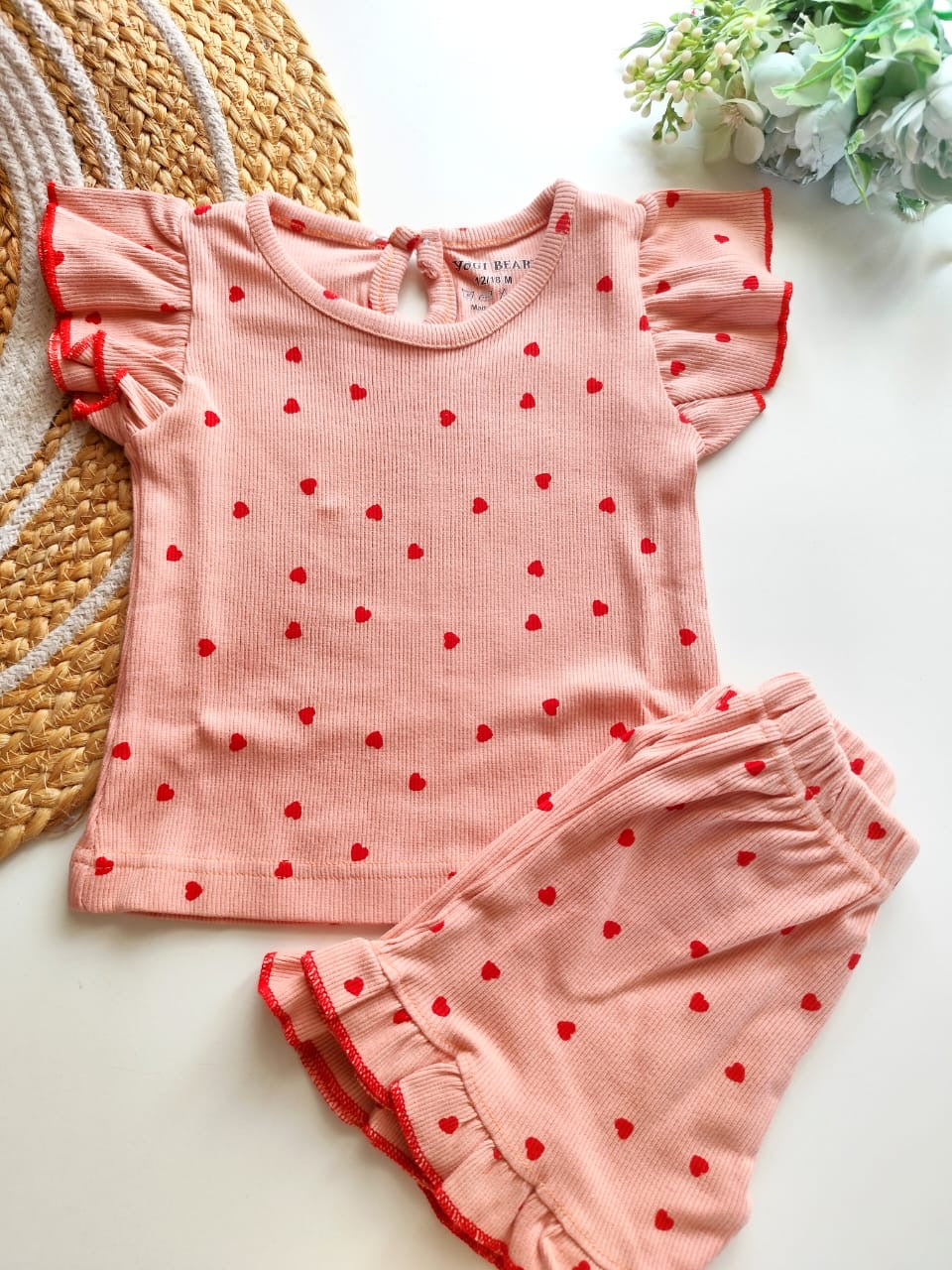 Girls Ribbed Co Ord Set - Red Hearts