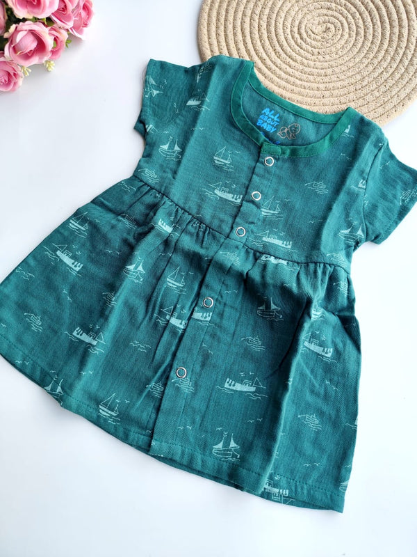 Muslin Frock - Green Ship