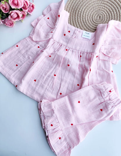 Muslin Girls Co Ord Set - Pink
