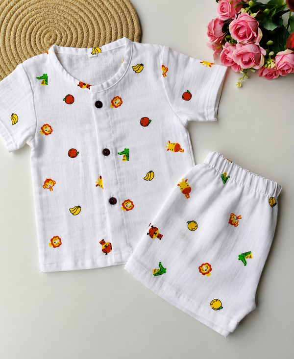 Muslin Half Sleeve Co Ord Set - Lion