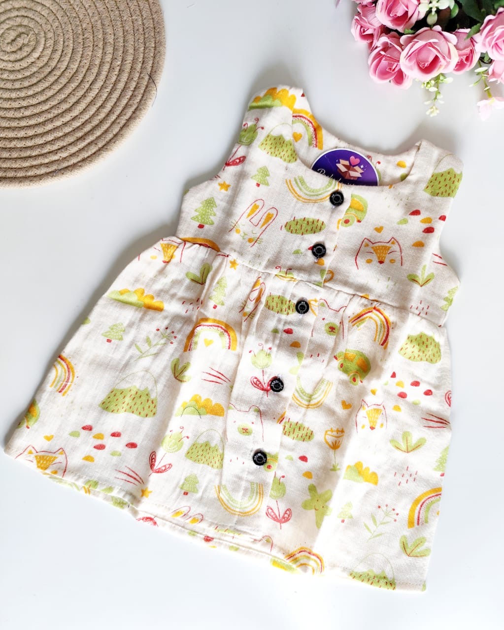 Muslin Hip Cut Frock - Rainbow