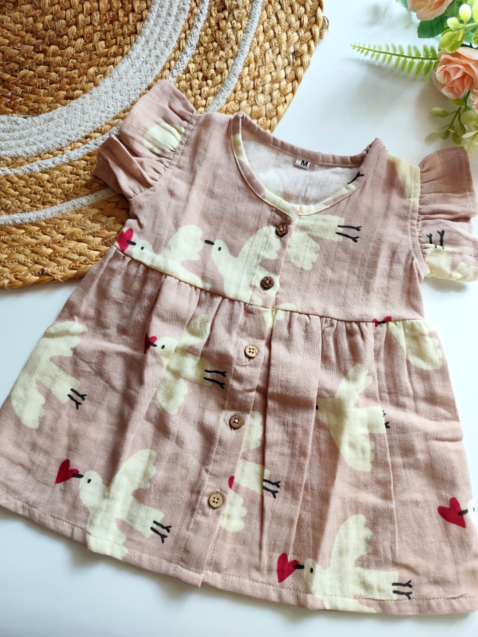 Muslin Frilled Sleeve Frock - Pink Dove