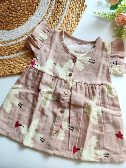 Muslin Frilled Sleeve Frock - Pink Dove
