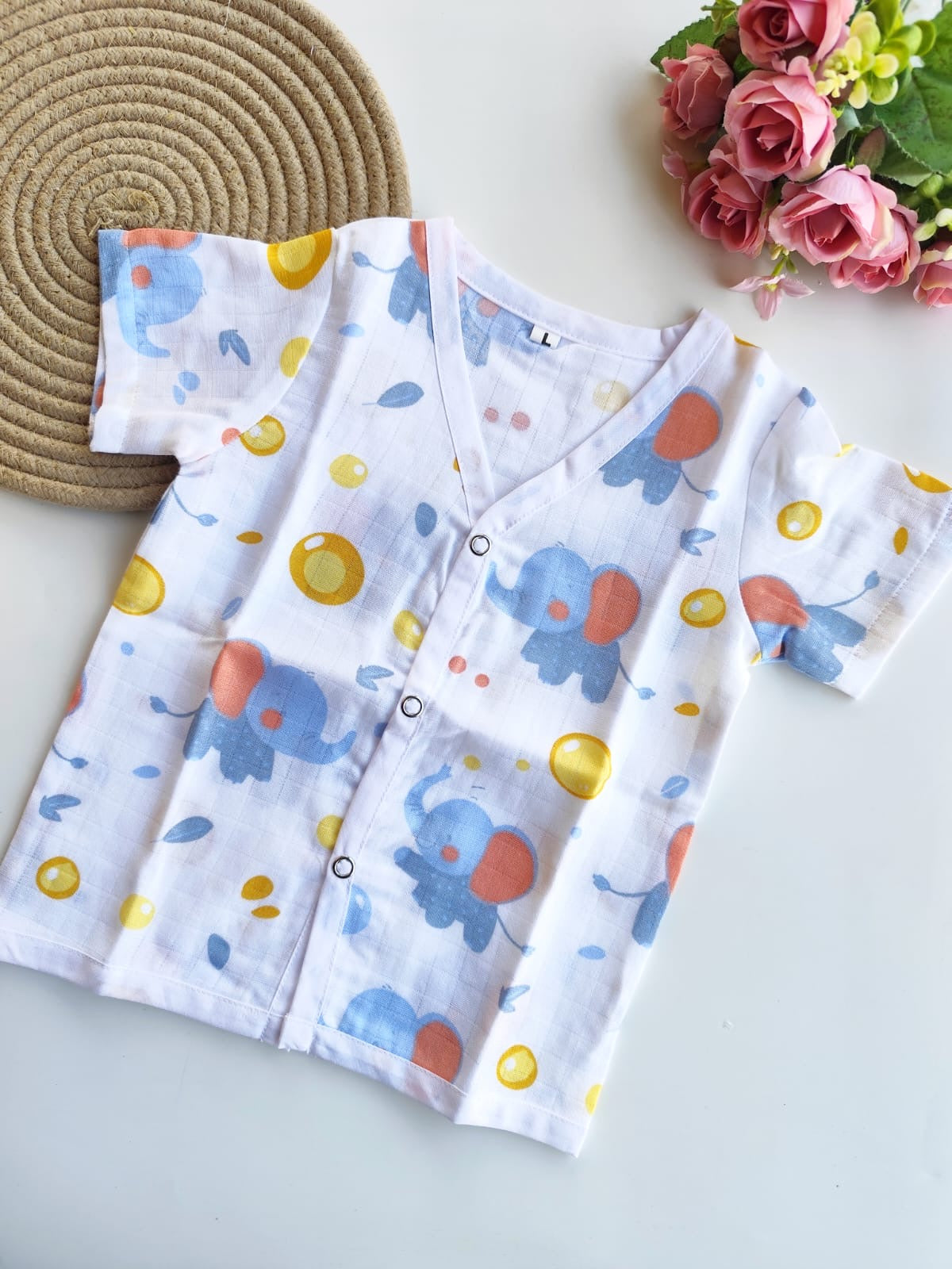Half Sleeve Muslin Jabla - Elephant