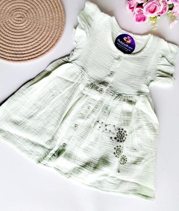 Muslin Frill Sleeve Frock - Mint Green