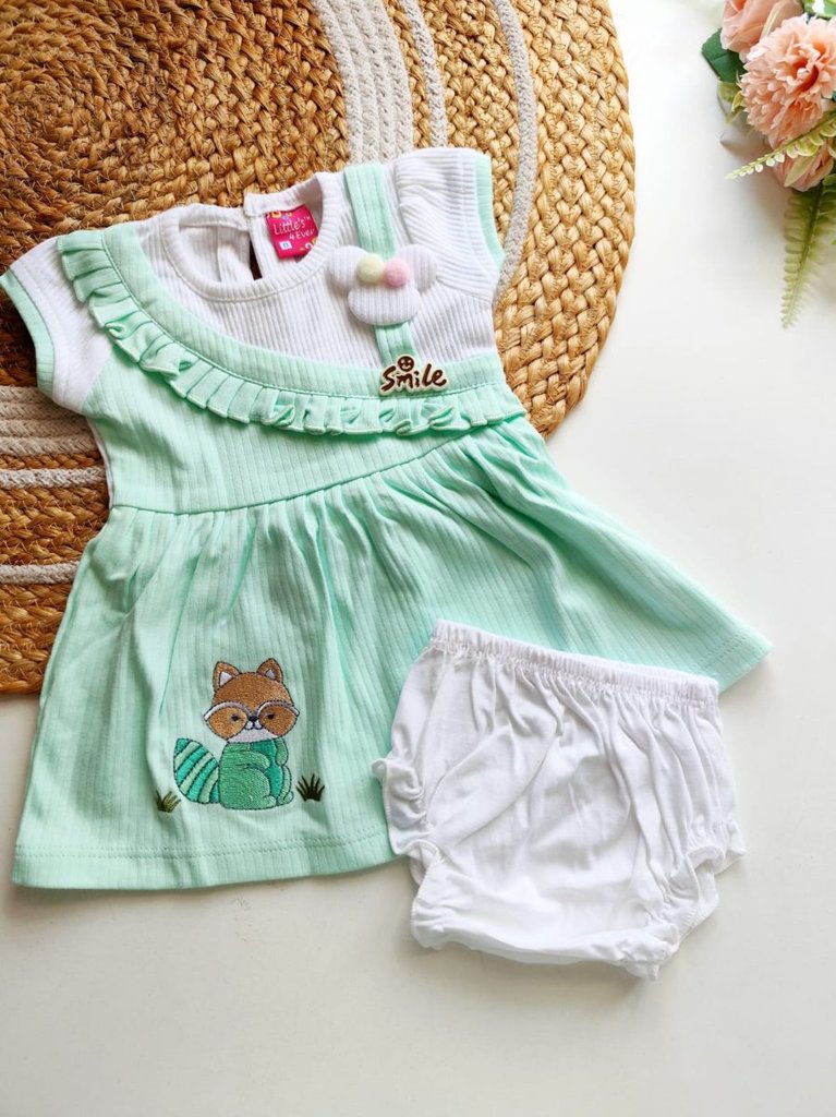 Kids Frocks- Mint Green and White Embroidered