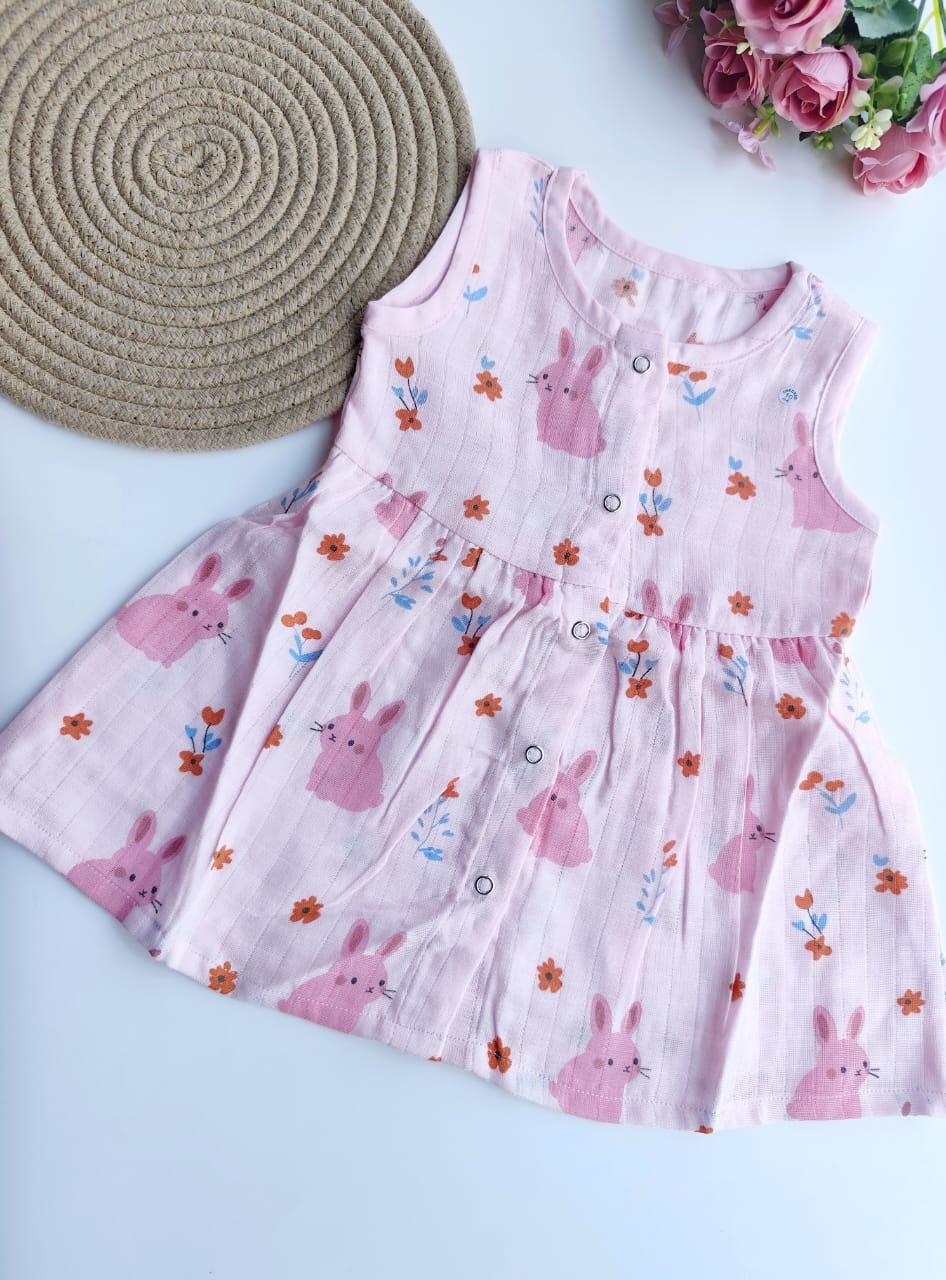 Muslin Frock - Pink Bunny