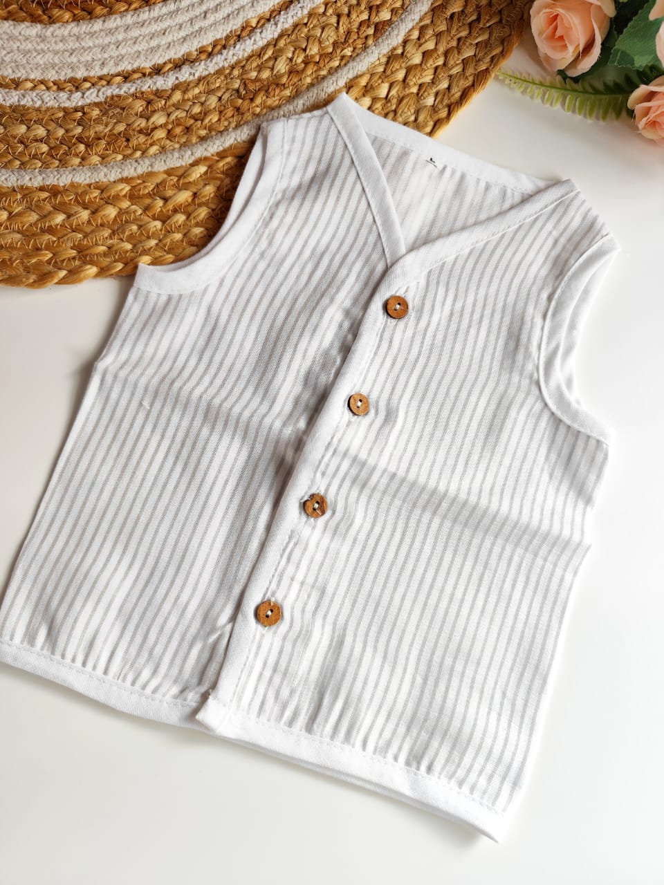 Muslin Striped Jablas - White
