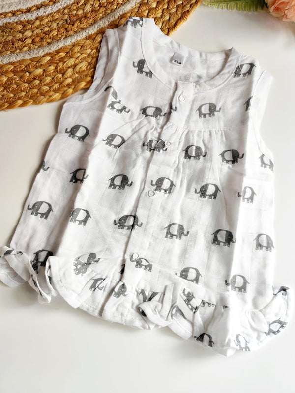 Muslin Frill Frock - Elephant