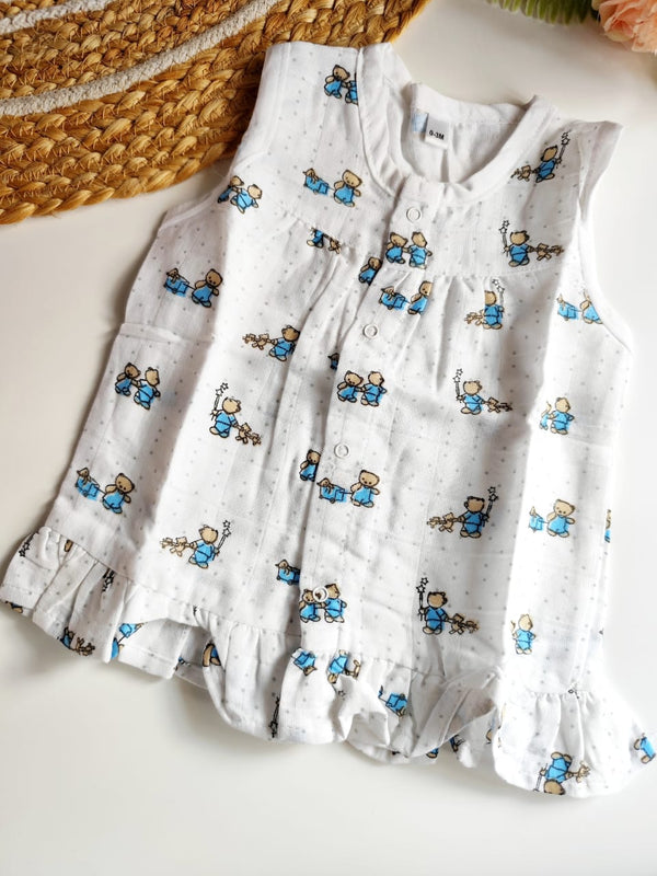Muslin Frill Frock - Teddy Bear