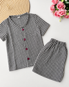 Muslin Half Sleeve Co Ord Set - Black Gingham