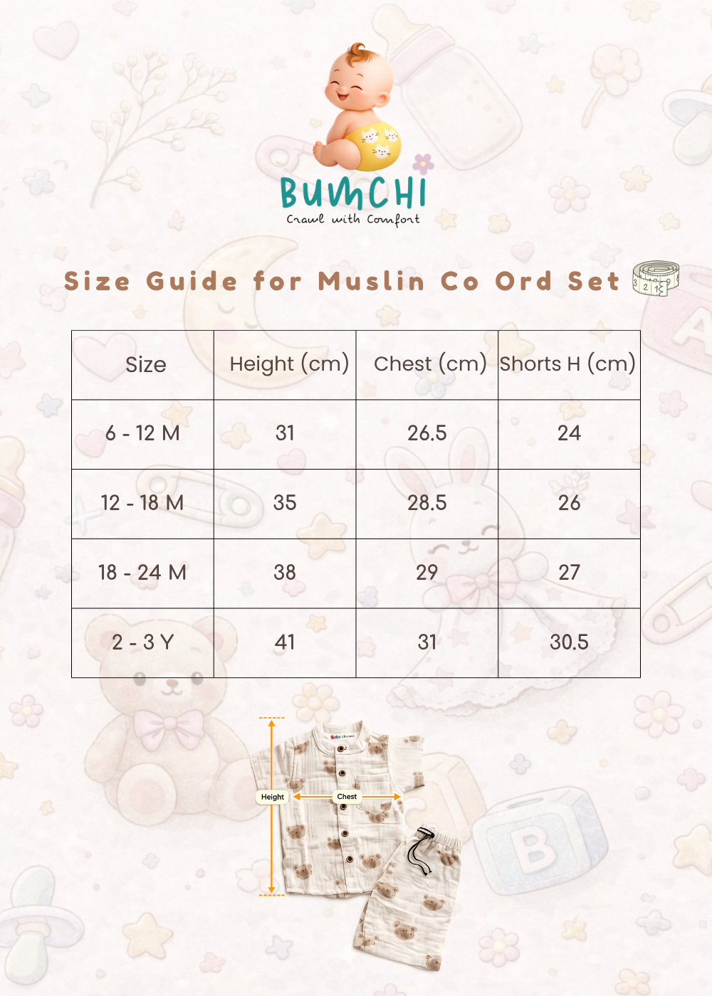 Muslin Mandarin Collared Co Ord Set - Teddy Bear