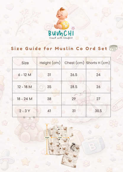 Muslin Mandarin Collared Co Ord Set - Teddy Bear