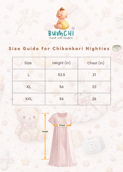 Chikankari Maternity/Feeding Nighty - Blue