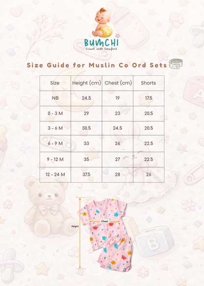 Muslin Colored Co Ord Set - Blue Vehicles