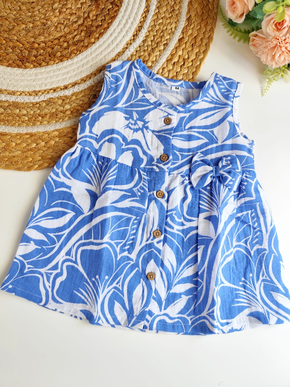 Muslin Hip Cut Frock - Blue Pattern