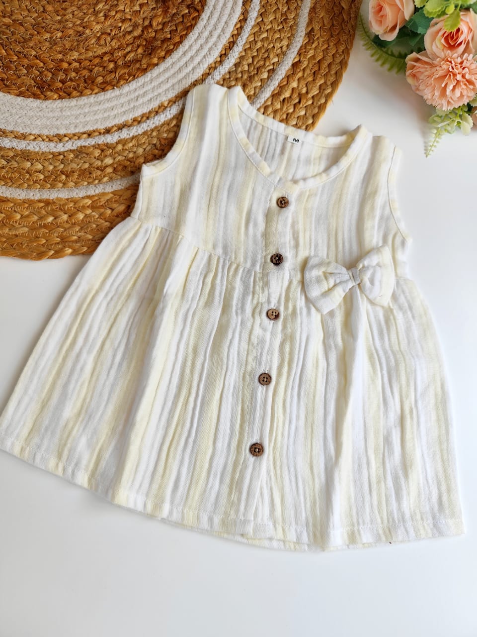 Muslin Hip Cut Frock - Yellow Stripes