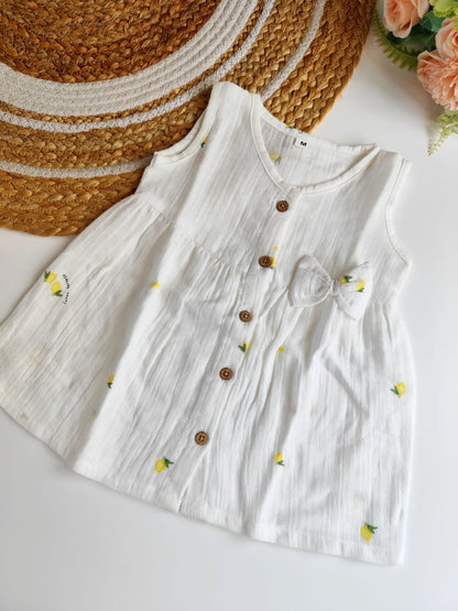 Muslin Hip Cut Frock - Lemon