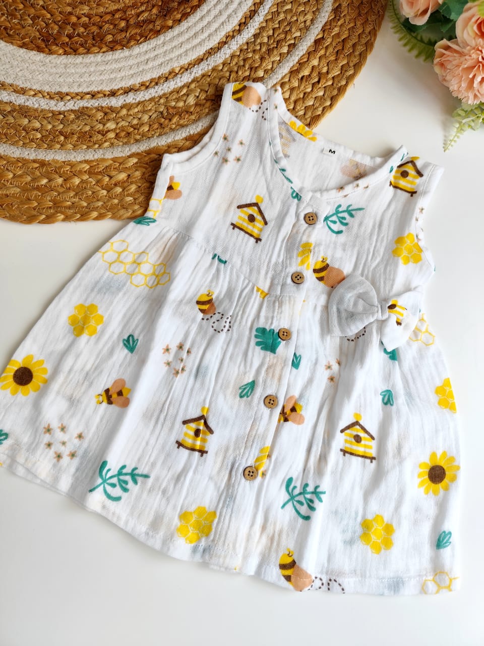 Muslin Hip Cut Frock - Honeycomb