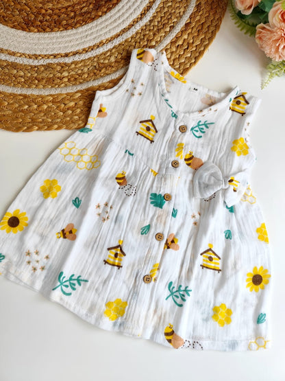 Muslin Hip Cut Frock - Honeycomb