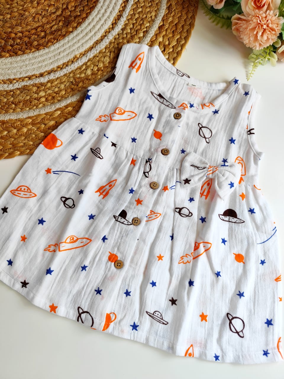 Muslin Hip Cut Frock - Orange Space