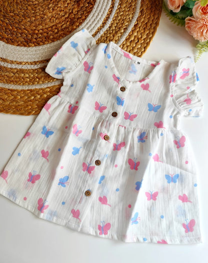 Muslin Frilled Sleeve Frock - Butterfly