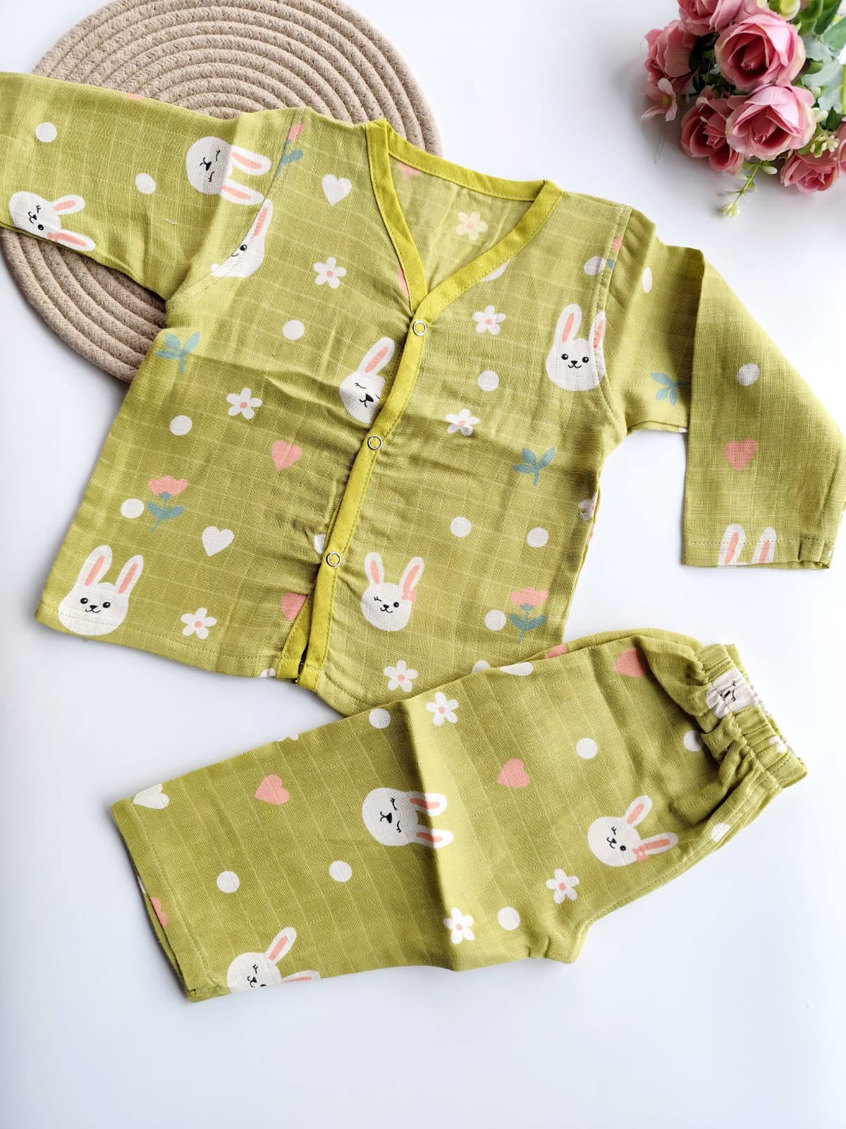 Colored Night Suit - Green Bunny
