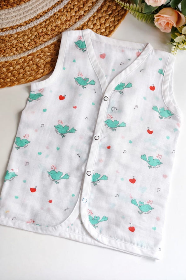 Muslin Button Jablas - Green Birds