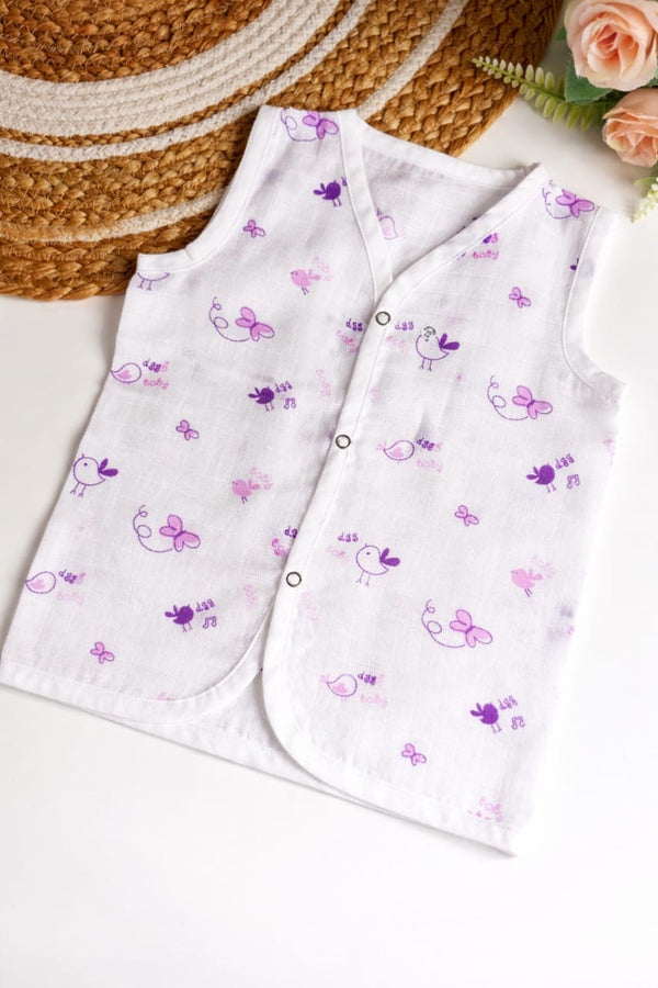 Muslin Button Jablas - Purple Birds