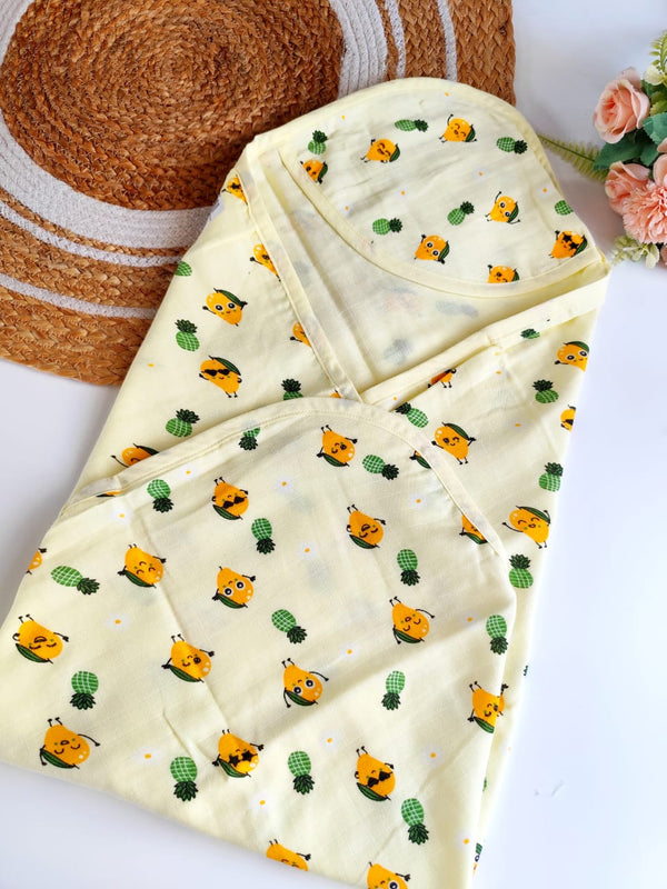 Colored Muslin Hooded Towel - Mango