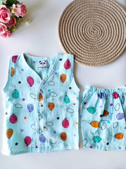 Muslin Sleeveless Co Ord Set - Blue Balloon