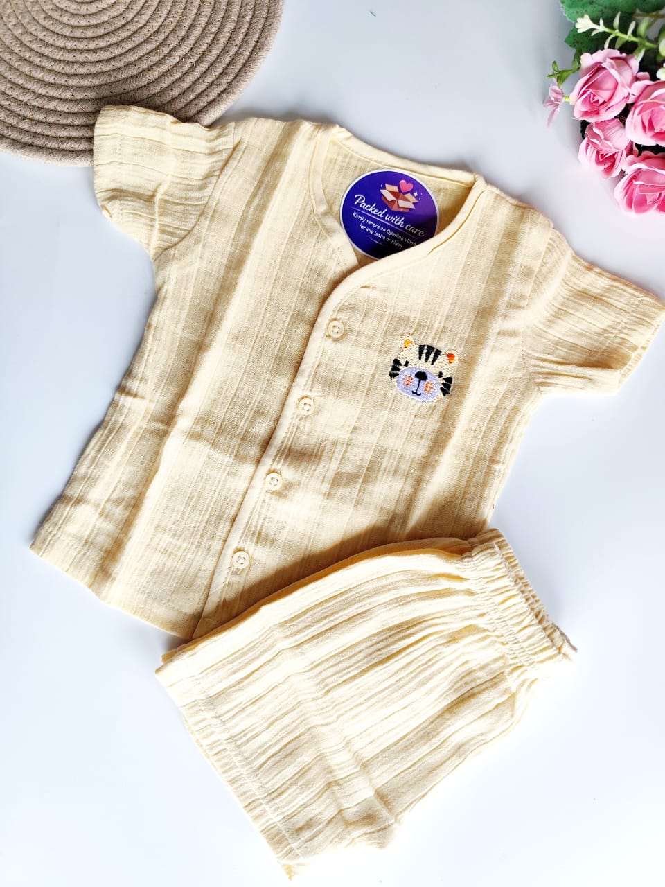 Muslin Embroidered Co Ord Set - Yellow