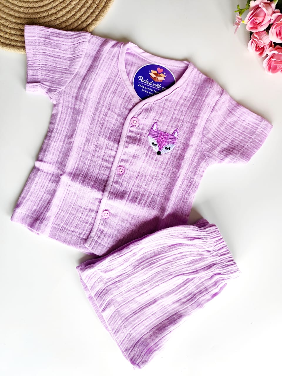 Muslin Embroidered Co Ord Set - Lilac