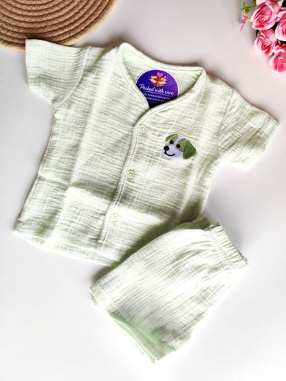 Muslin Embroidered Co Ord Set - Mint Green