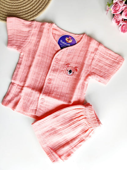 Muslin Embroidered Co Ord Set - Cotton Candy Pink