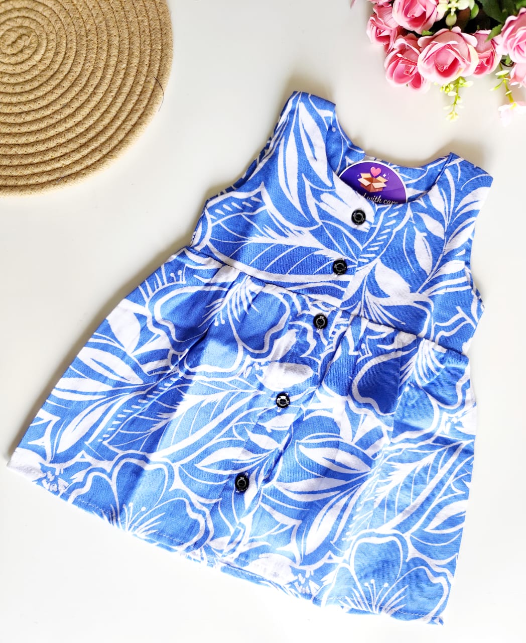 Muslin Hip Cut Frock - Blue