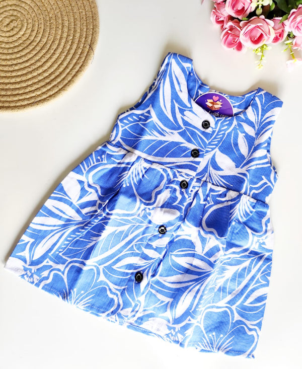 Muslin Hip Cut Frock - Blue