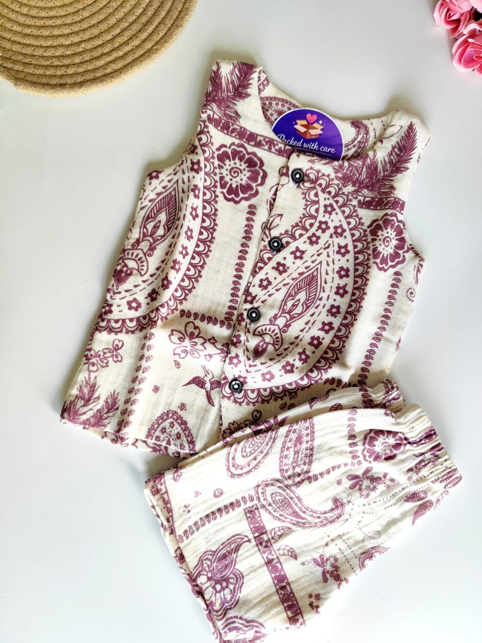 Muslin Sleeveless Co Ord Set - Paisley