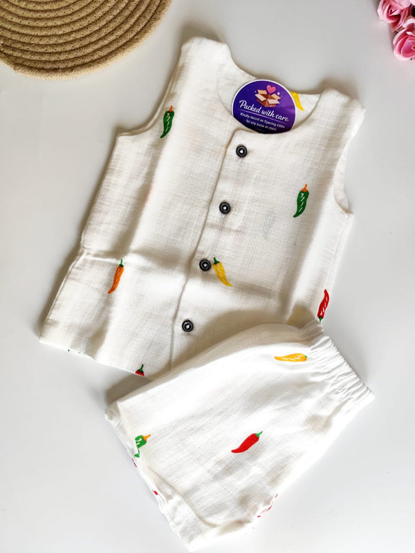Muslin Sleeveless Co Ord Set - Chillies