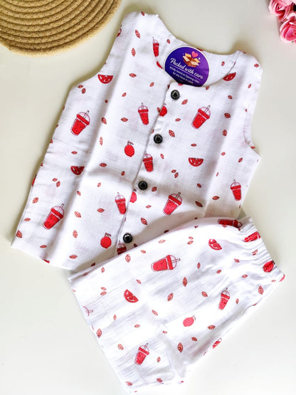 Muslin Sleeveless Co Ord Set - Fruity Drink
