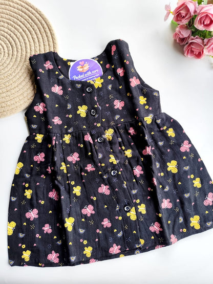 Muslin Hip Cut Frock - Black Butterfly