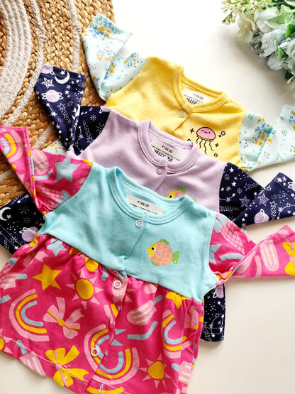 Pack of 3 Full Sleeved Frocks (Random Prints)