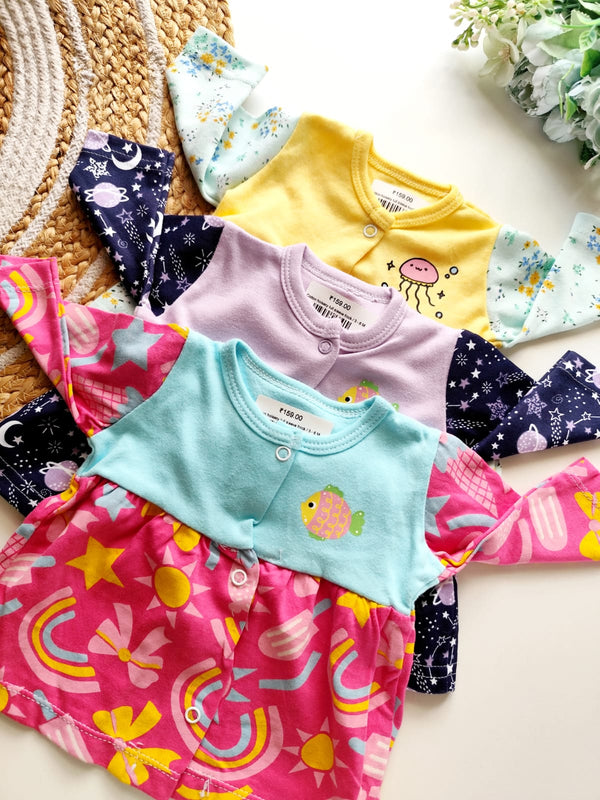 Pack of 3 Full Sleeved Frocks (Random Prints)
