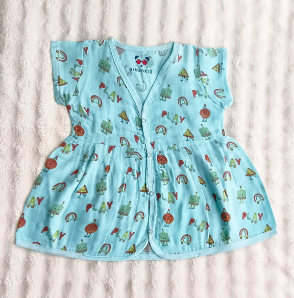 Muslin Frock - Aqua Playtime Print