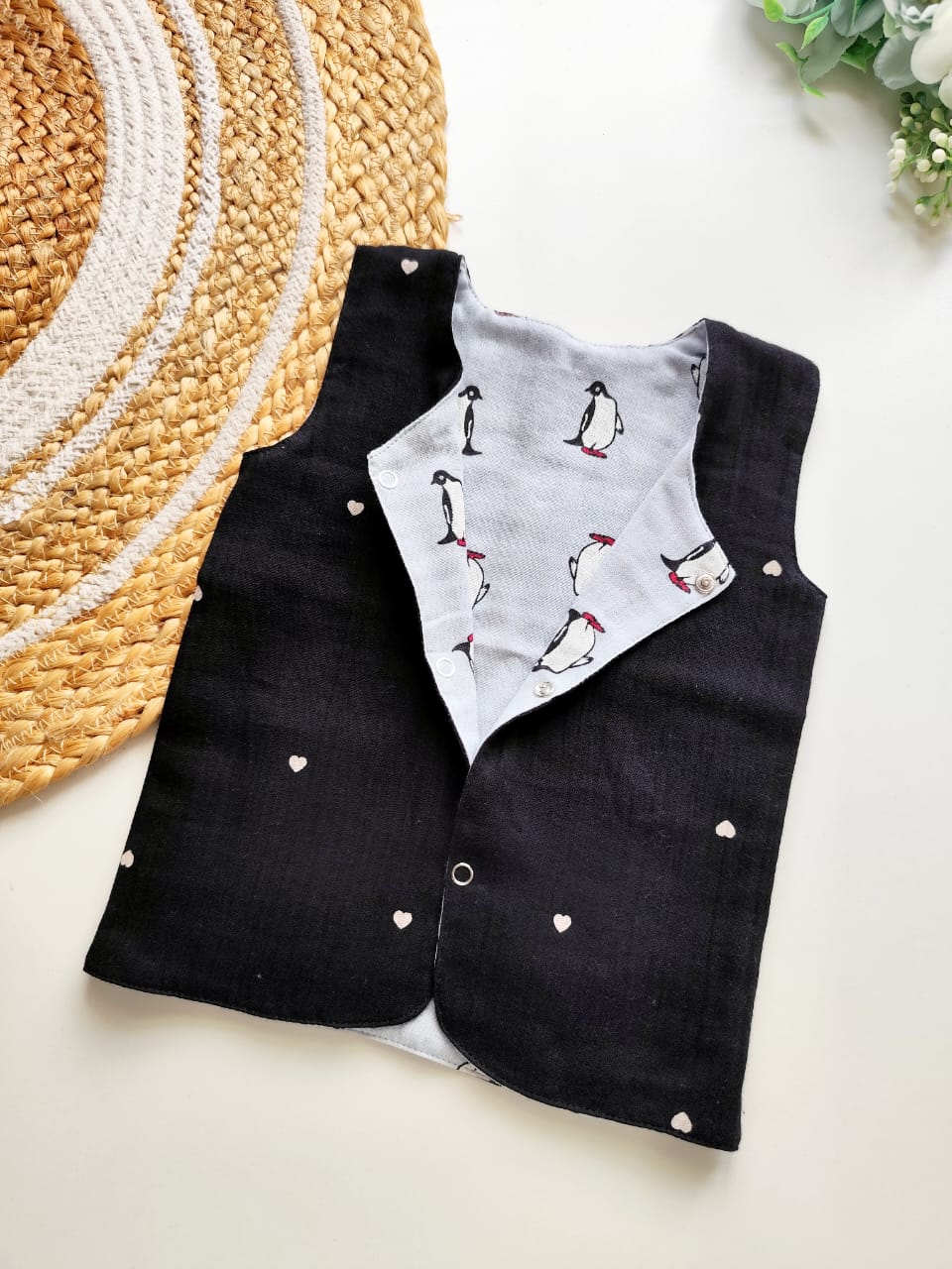 Muslin Reversible Jabla - Penguin